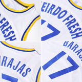 Custom White Navy-Gold Authentic Throwback Basketball Jersey