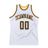 Custom White Navy-Gold Authentic Throwback Basketball Jersey