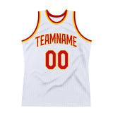 Custom White Red-Gold Authentic Throwback Basketball Jersey