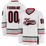 Custom White Black-Gray Hockey Jersey