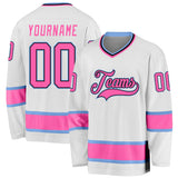 Custom White Pink-Light Blue Hockey Jersey