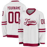 Custom White Maroon Hockey Jersey